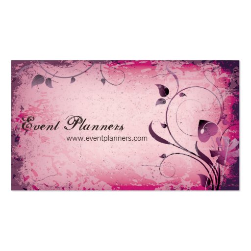 Pink Vintage Event Planner Leafy Business Card (front side)