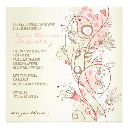 Pink Vintage Floral Feminine Birthday Invitations