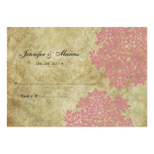 Pink Vintage Floral Seating Card Business Card (front side)
