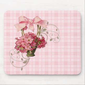 Pink Vintage Forget-Me-Not Basket ~Big Pink Bow mousepad