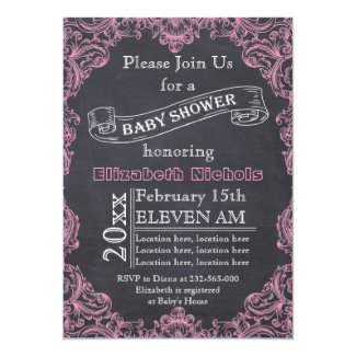 Pink vintage frame and chalkboard baby shower card
