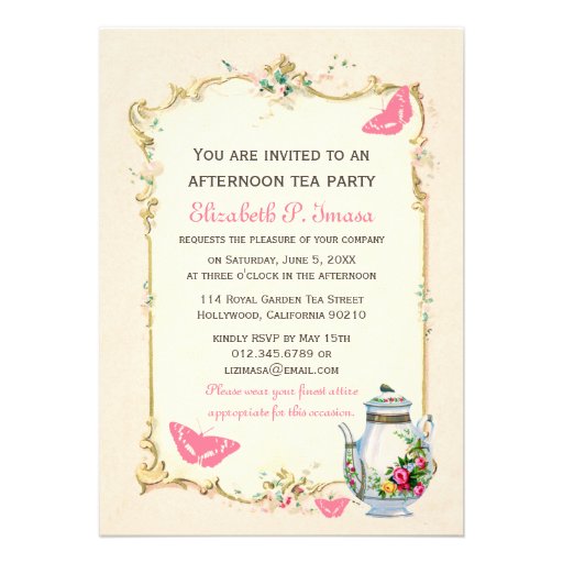 Pink Vintage French Tea Party Custom Invitation