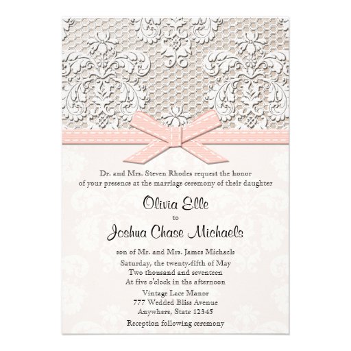 Pink Vintage Lace and Pearls Glamour Wedding Card