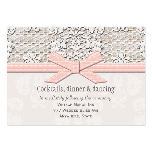 PInk Vintage Lace Wedding Reception Enclosure Card Business Cards (front side)