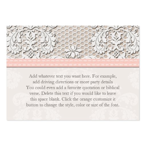 PInk Vintage Lace Wedding Reception Enclosure Card Business Cards (back side)