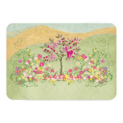 Pink Vintage Love Bird Flower Swirl Wedding RSVP Personalized Announcement