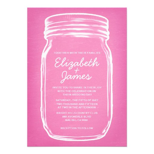 Pink Vintage Mason Jar Wedding Invitations