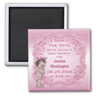 Pink Vintage Princess Baby Shower Save the Date 2 Inch Square Magnet