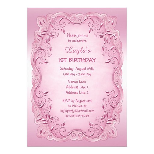 Pink Vintage Princess Ballerina 1st Birthday Party Custom Invitation
