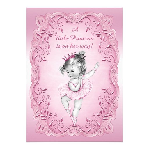 Pink Vintage Princess Ballerina Baby Shower Personalized Invitations