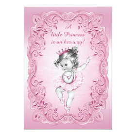 Pink Vintage Princess Ballerina Baby Shower 5x7 Paper Invitation Card