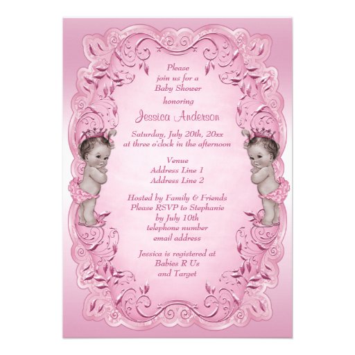 Pink Vintage Princess Twins Baby Shower Custom Invite
