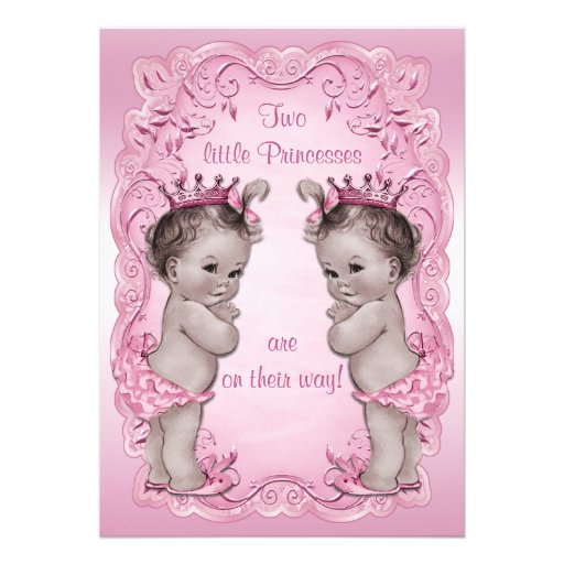 Pink Vintage Princess Twins Baby Shower Custom Invite