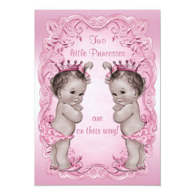 Pink Vintage Princess Twins Baby Shower 5x7 Paper Invitation Card