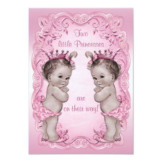 Pink Vintage Princess Twins Baby Shower Custom Invite