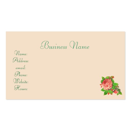 Pink Vintage Rose Business Card (back side)