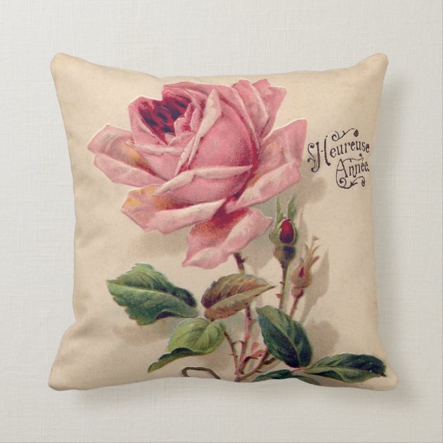 Pink Vintage Rose Throw Pillow