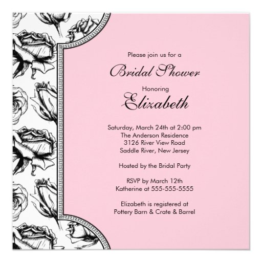 Pink Vintage Roses Bridal Shower Invitation