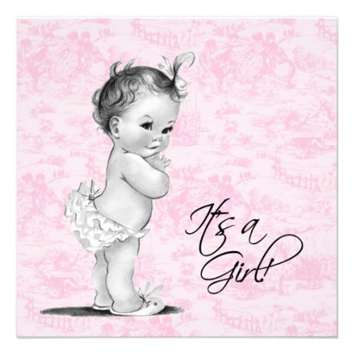 Pink Vintage Toile Baby Girl Shower Custom Invite