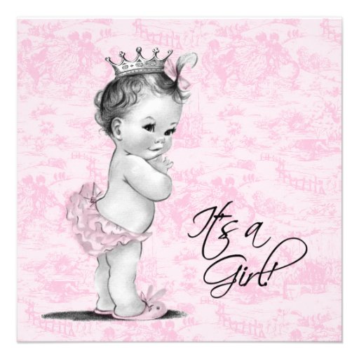 Pink Vintage Toile Baby Girl Shower Personalized Invitation