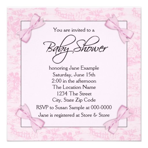 Pink Vintage Toile Baby Girl Shower Personalized Invitation