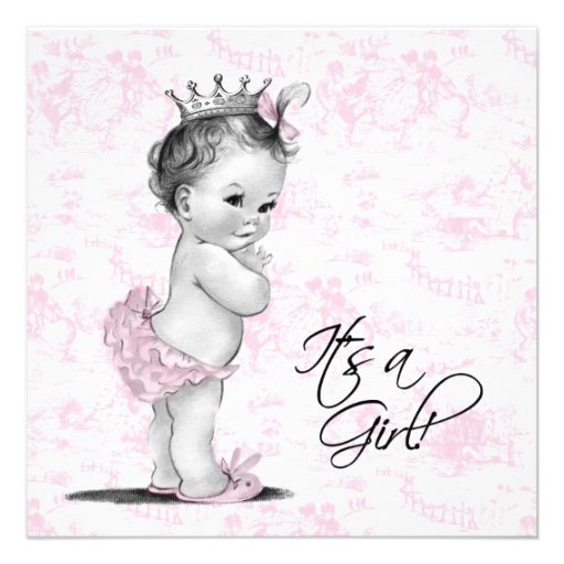Pink Vintage Toile Baby Girl Shower Custom Invitation