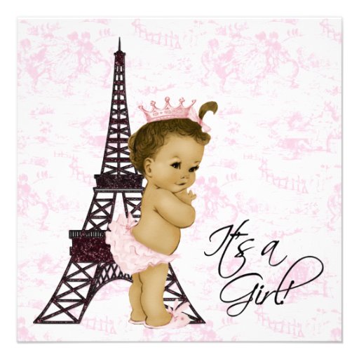 Pink Vintage Toile Paris Baby Girl Shower Custom Invitation