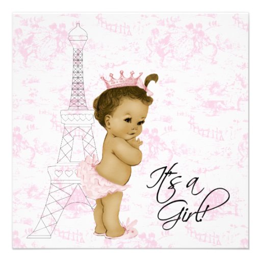 Pink Vintage Toile Paris Baby Girl Shower Personalized Invites