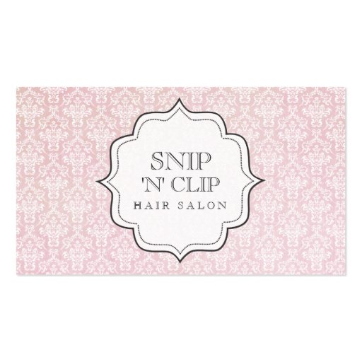 Pink Vintage Victorian Damask Hair Stylist Fashion Business Card Templates (front side)