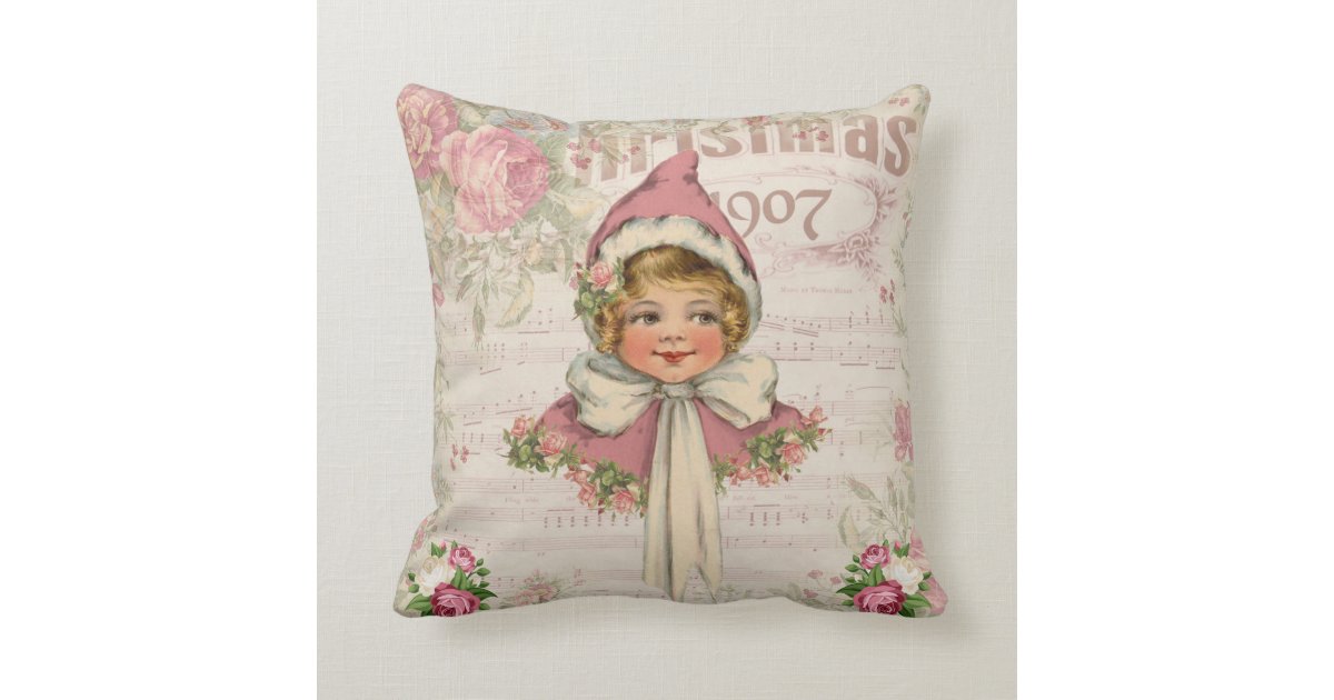 Pink Vintage Victorian Girl Roses Throw Pillow Zazzle
