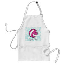 Pink Volleyball; Damask Pattern Apron