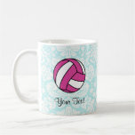 Pink Volleyball; Damask Pattern Coffee Mug