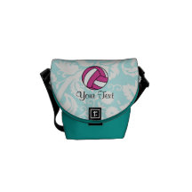 Pink Volleyball; Damask Pattern Courier Bags