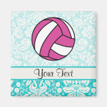 Pink Volleyball; Damask Pattern Magnets