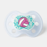 Pink Volleyball; Damask Pattern Pacifier