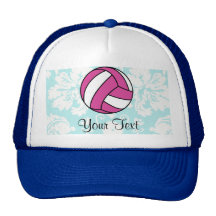 Pink Volleyball; Damask Pattern Trucker Hats