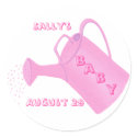 Pink water can, baby shower stickers