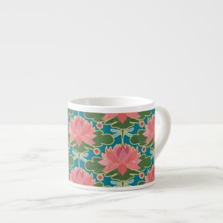 Pink Water Lilies and Dragonflies Espresso Mug