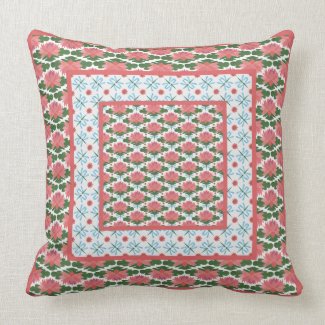 Pink Water Lilies and Dragonflies Pillow, Cushion