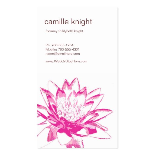 Pink Water Lily Calling Cards Business Card Template (front side)