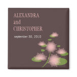 Pink Water Lily Contemporary Bride & Groom Wedding Fridge Magnet