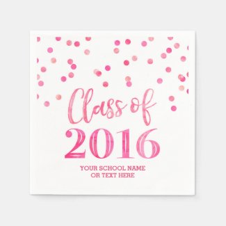 Pink Watercolor Confetti Class of 2016 Graduation Napkin