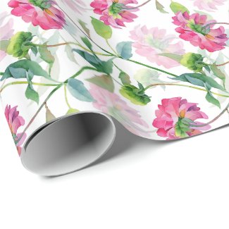 Pink Watercolor Flowers Pattern Wrapping Paper