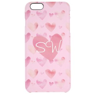 Pink Watercolor Hearts Valentines Uncommon Clearly™ Deflector iPhone 6 Plus Case