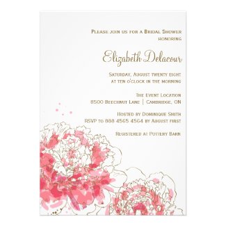 Pink Watercolor Peonies Bridal Shower Invitation