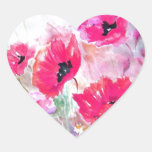 Pink watercolor Poppies. Heart Sticker
