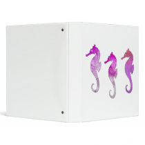 Pink Watercolor Seahorses 3 Ring Binder