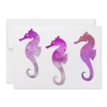 Pink Watercolor Seahorses Personalized Invites