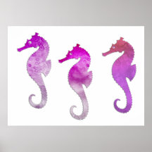 Pink Watercolor Seahorses Posters