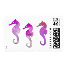 Pink Watercolor Seahorses Stamps